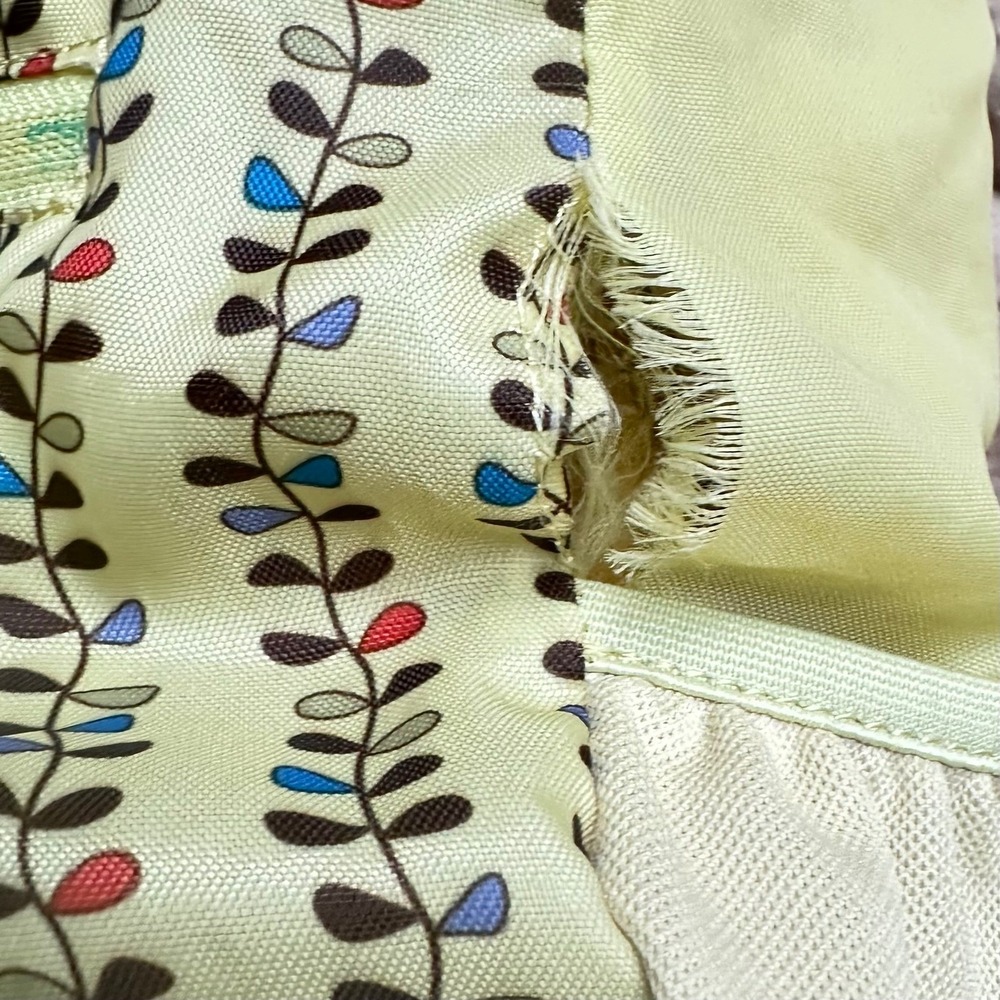 Vintage Sage Green Canvas Flower Tote Bag Brown Suede Trim Y2K Aesthetic - Picture 8 of 15